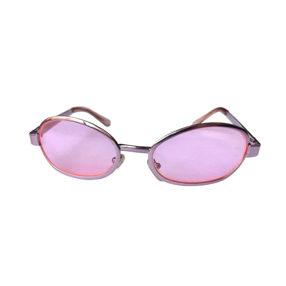 Y2K Pink Oval Sunglasses Pink Tinted Lens Metal Frame 90s 2000s NOS Retro
